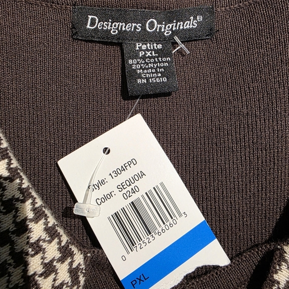 Designers Originals Chocolate Brown Sweater with Houndstooth Collar NWT PXL - Picture 3 of 11